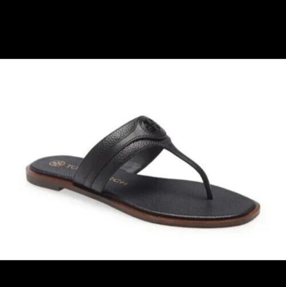 Tory Burch Thong Welt Leather Sandals Flats in Black, Sz 7 NIB! - Picture 1 of 4